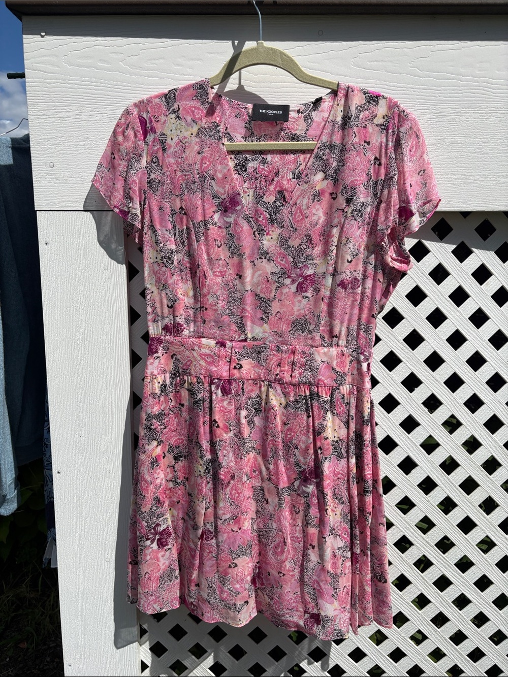 The Kooples Pink Floral V-Neck Short Sleeve Dress